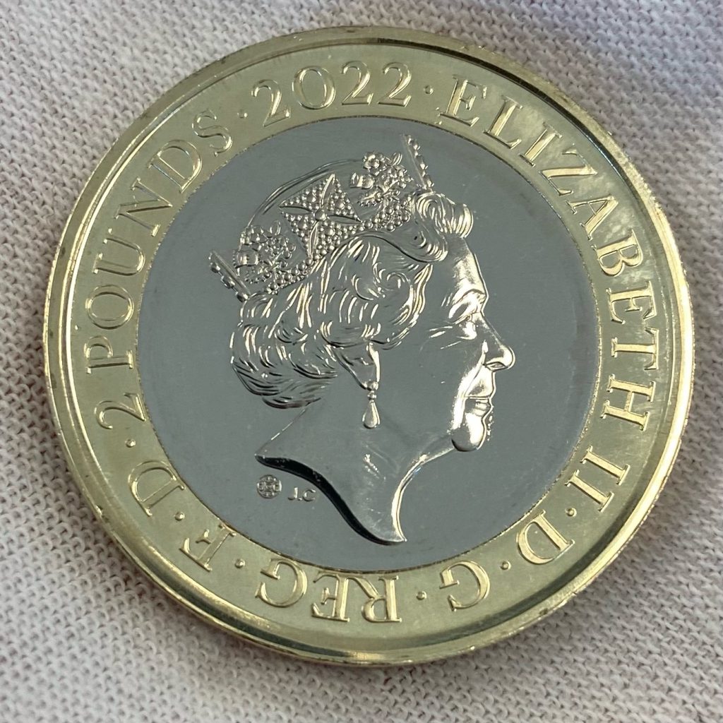 The 25th Anniversary of the £2 obverse design, featuring special privy mark.